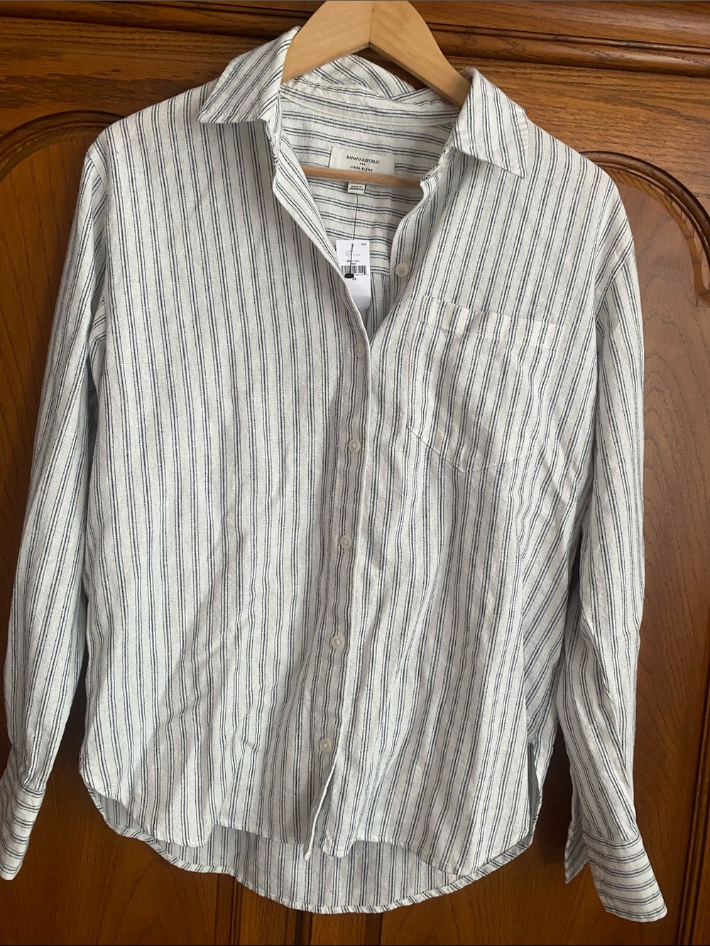 BR Striped Long Sleeve Shirt with Pocket XS 20"W x 26"L  Linen/ Rayon